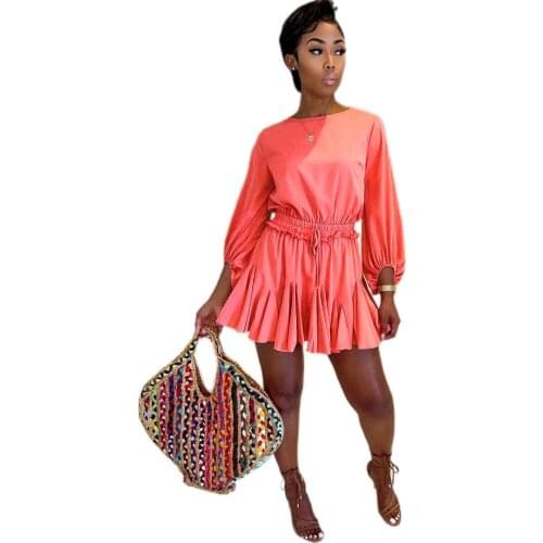 Casual Women O Neck Puff Sleeve High Waist Loose Party Dress Lady Office Work Wear Vestidos White Dress Summer Africaine Clothes