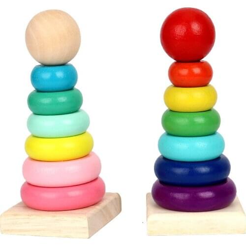 Rainbow Stacking Ring Tower Stapelring Blocks Wooden Children Kids Montessori Early Educational Toy Baby Stacking Game Nice Gift