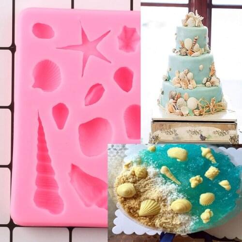 Shell Starfish Conch Fondant Mold Cupcake Topper Silicone Molds Cake Border Cake Decorating Tools DIY Candy Clay Chocolate Mold