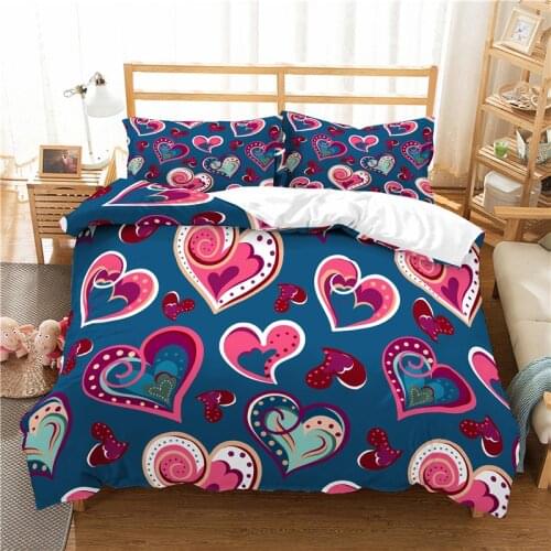 Luxury 3D Love Heart Print 2/3Pcs Comfortable Duvet Cover Pillowcase For Couple Bedding Sets Single Queen and King EU/US/AU Size