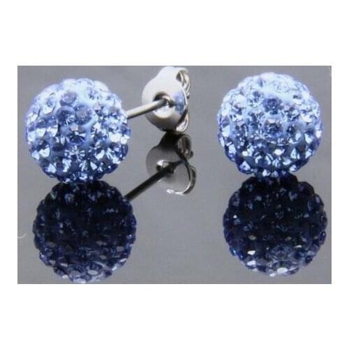 Dg34ce 10mm Clay Light Blue Crystal Micro Pave Disco Ball Silver Plated crystal Earrings Stud wholesale