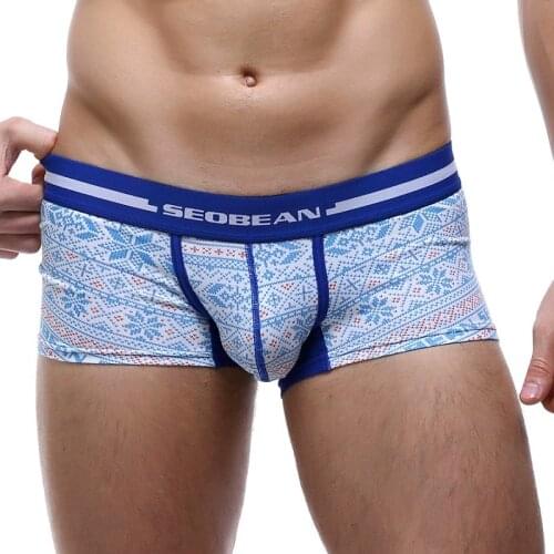 SEOBEAN Boxer shorts Men Snowflakes Printed winter Festival Man Cotton UNDERWEAR Spandex calson Plus size Christmas Season Gift
