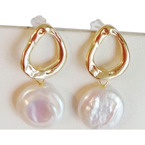 HIGH QUALITY PEARL EARRING,100% nature freshwater pearl earring ,AAA big baroque pearl,100% 925 silver hook,coin shape 15 mm