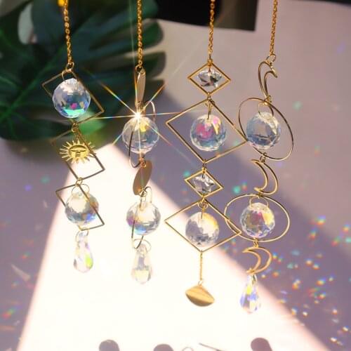 Moon Sun Ball Crystal Hanging Metal Ornament Pendant Rainbow Maker Home Decoration Trapasol Lunar Phase Prism