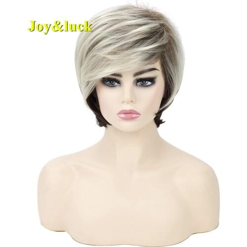 Synthetic Hair Short Blonde Ombre Brown Straight Hair Wigs With For Women Natural Daily Use Bob Wig