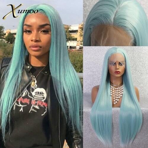XUMOO Heat Resistant Synthetic Lace Front Wig Glueless Mint Green Straight Wig Long Cosplay Party Lolita Wigs For Black Women