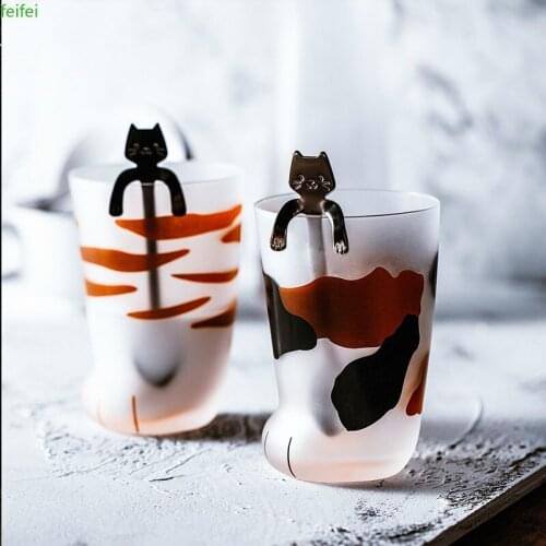 Creative Cat Claw Cup Coffee Mug Frosted Glass Tumbler Drinkware Breakfast Milk Tea Juice Household Cups Kids Couples Girls Gift