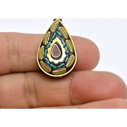TZ-E05 Droplet bead Handmade Nepalese Buddhist Tibetan Brass Metal & Clay Loose Craft Beads for Necklace Jewelry Making DIY