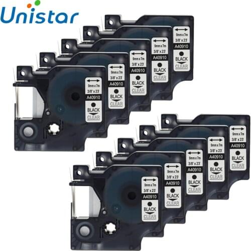 UNISTAR 10PCS/Lot 40910 Compatible for Dymo for D1 9mm Black on Clear Label Tapes for Dymo D1 Label Maker