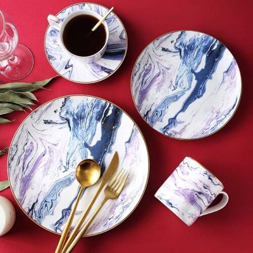 High-end bone china western food plate coffee cup set creative stone grain home restaurant plate mug coffee cup saucer