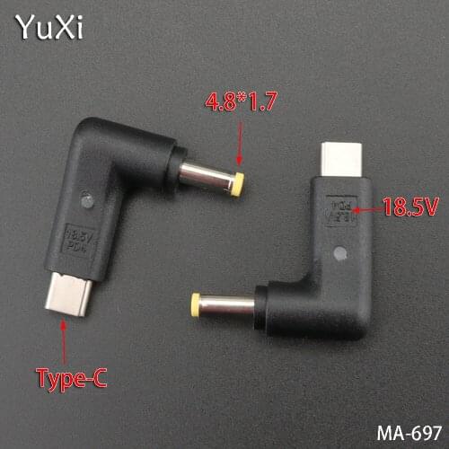 YuXi 1pcs 18.5V With lamp TYPE-C male to DC 4.8 * 1.7mm male Lengthened head Charging power adapter DC Power Connector adapter