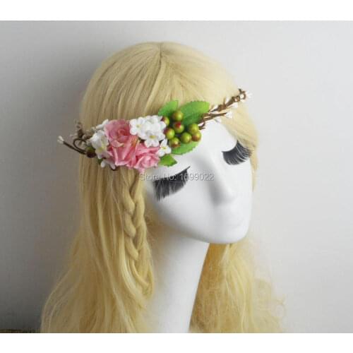 Handmade Flower Hair Garland Floral Head Crown Pip Berry Headband Rustic Wedding Supplies Bridesmaid Women Hair Accessories