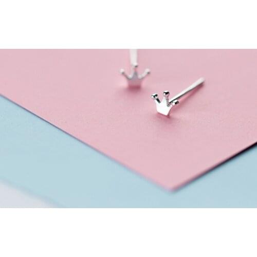 MloveAcc 925 Sterling Silver Fashion Tiny Princess Crown Stud Earrings Women Sterling Silver Jewelry