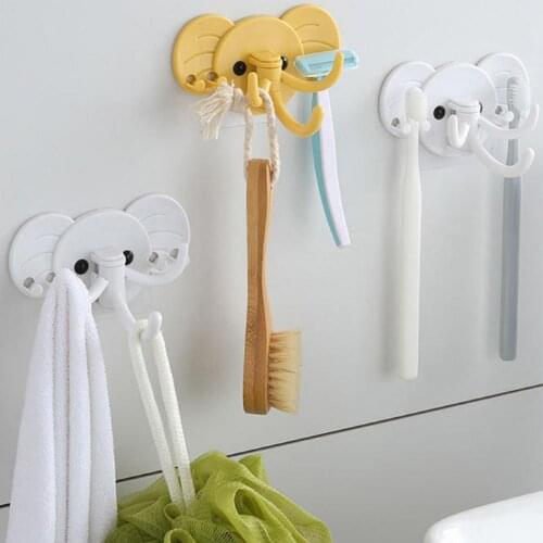 1Pcs 3 Hooks Cute Adhesive Hooks Drill Free Waterproof ABS Elephant Wall Hooks Practical Wall Mounted Tools for Kitchen