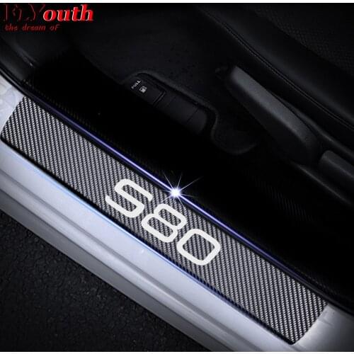 Carbon Fiber Vinyl Sticker For VOLVO S80 Car Door Sill Protectors Door Step Protector Scuff Plate Stickers Car Accessories 4Pcs