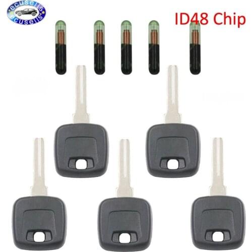 5 PCS, Transponder ID48 Chip Ignition Key Uncut Blade Blank Insert for Volvo