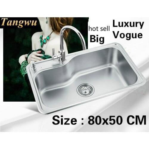 Free shipping Home high quality multifunction wash vegetables kitchen single trough sink 304 stainless steel big 80x50 CM