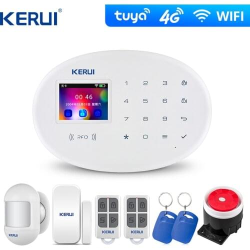 Kerui Tuya 4G Alarm Wireless Wifi GSM Home AlarmAPP Control GSM SMS Burglar Alarm System For Home Security Alarm Camera system