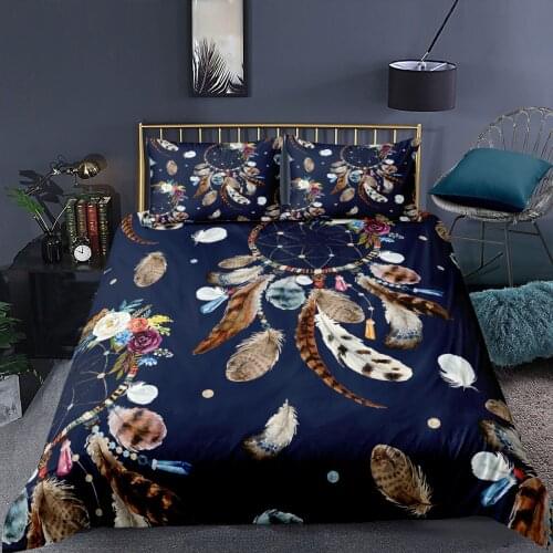 Bohemia Flower Style Dreamcatcher Floral Black Comforter Bedding Set Adult Duvet Cover Set Queen King Double Size Bed Home Gift