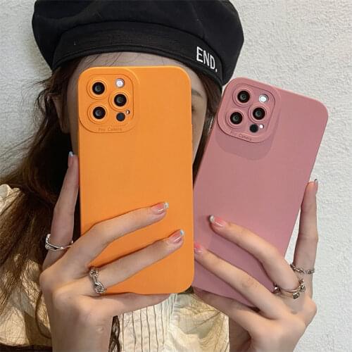 Fashion Solid Color Soft Silicon Camera Protectve Phone Case For iPhone 12 Pro Max 11 X XR XS 7 8 Plus SE 2020 Shockproof Bumper