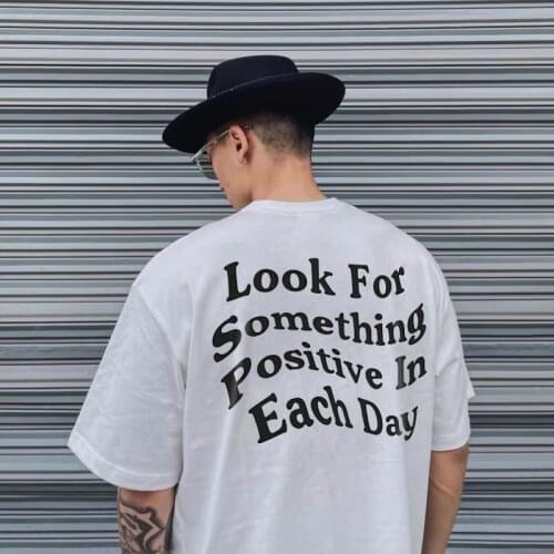 Looking For Something Positive In Each Day Back Print Hip Hop Tshirts Unisex Summer Streetwear Tops Oversized Ins Fashion Tees