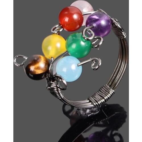 7 Chakra Crystal Stones Yoga Ring Thumb Ring Reiki Balance Meditation Healing Vintage Women Jewelry 18mm