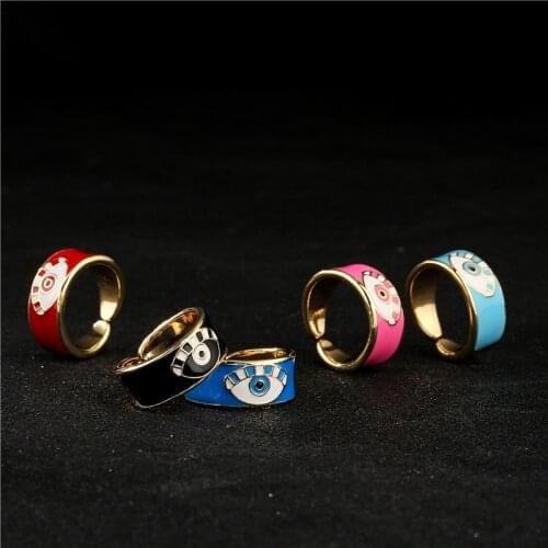 2021 Enamel Open Adjusted Wide Lucky Evil Eyes Neon Ring Colorful Candy ColorRings For Women Fluorescent Fashion Copper Jewelry