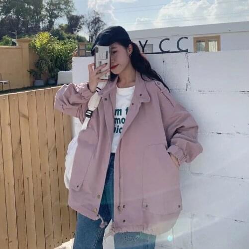 Korean Pure Color Hong Kong Style Coat Female Students' New Retro Stitching Loose and Versatile Jacket in Autumn