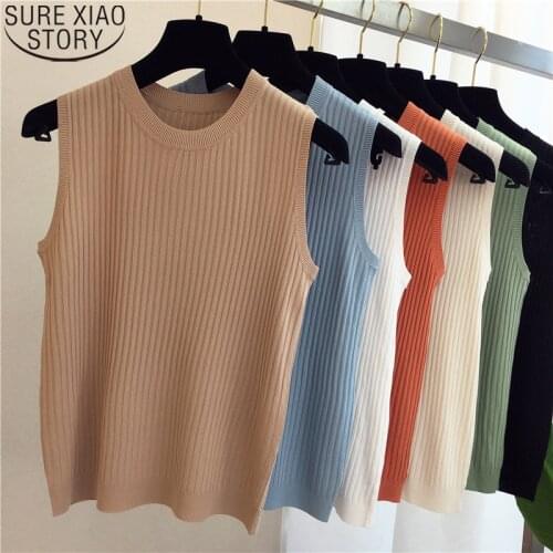 Tank Summer New Ice Silk Tops Women Knit Vests 2021 Women Casual O-neck Solid 8 Colors Fashion Sleeveless Thin Clothes 13687