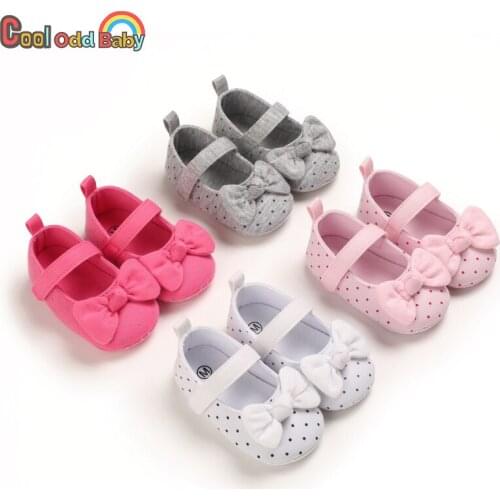 Cute Soft Cotton Cloth Surface Infant Baby Girl Shoes Newborn First Walkers Bowknot Polka Dot Print Velcro Toddler Home Shoes