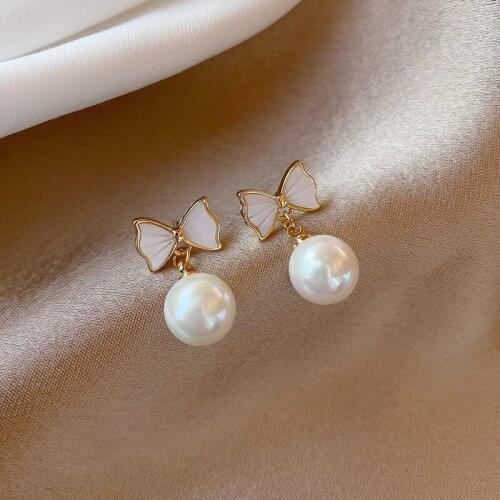Fashion Jewelry Earings For Women 2021 Fairy Bow Pearl Earrings Temperament High-end Earrings Simple And Small Ear Jewelry New