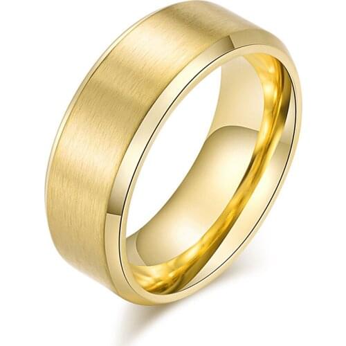 Fashion Gold Rings for Women 8mm Black 316L Stainless Steel Wedding Ring Comfort Fit Men Finger Jewelry Size 7 to 13