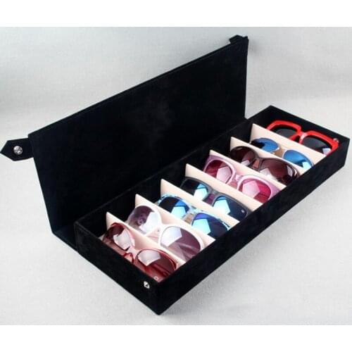 Fashion Velvet Storage 8 Grids Display Glasses Case With Lids Eyeglass Sunglasses Stand Case Watch Box Holder Makeup Organizer
