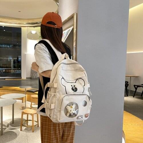 Fashion Women Nylon Backpack Bear Design Travel Bagpack Female Mochila For Teenager Girl School Bag Black Rucksack