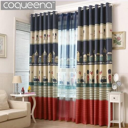 Cartoon London Design Curtains for Boys Bedroom Living Room Kids Baby Room Window Curtains Door Curtain Panel Blinds Shades
