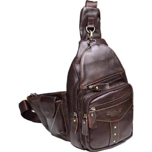 Men Leather Cowhide Retro Famous Brand High Quality Travel Messenger Shoulder Sling Day Pack Chest Bag New 2019