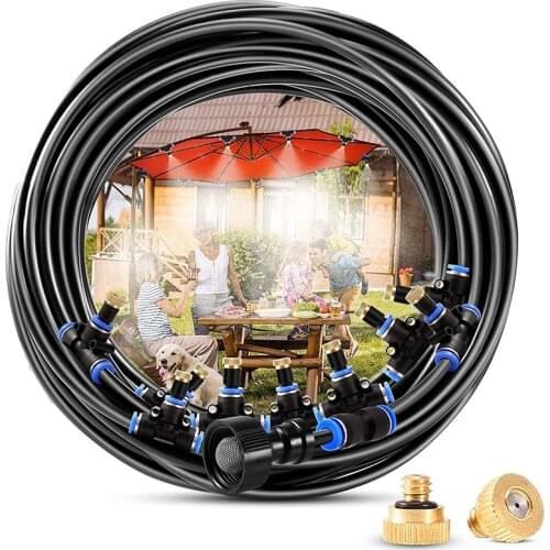 Outdoor Misting System, 50 FT Misting Hose + 18 Mist Nozzles,Misters for Outside Patio Producing Cool Mist in Greenhouse