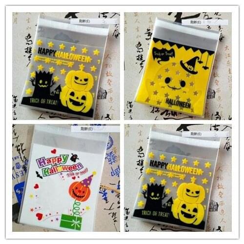 New 100 pcs/pack halloween theme Cookie packaging bottles self-adhesive plastic bags for biscuits snack baking package 10x1