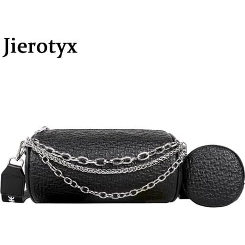 JIEROTYX 2021 News Gothic Metal Chains Women Crossbody Bags Fashion Round Composite Bags For Ladies Solid Mini Female Handbags
