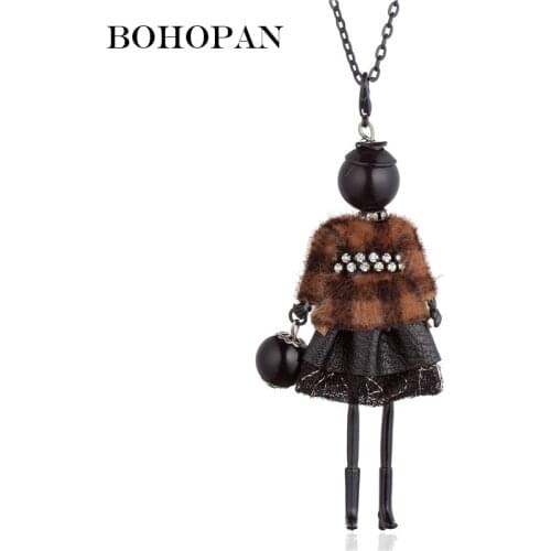 New Doll Necklace Women Feather Lace Skirt Black Alloy Pendants Necklaces Long Sweater Chain Charm Jewelry Party Gifts Collar