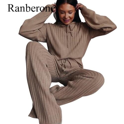 Ranberone Autumn Winter Womens Tracksuit Solid Color 2 Piece Set Hoodies Sportwear Matching Sport Suit Female Fashion New 2020