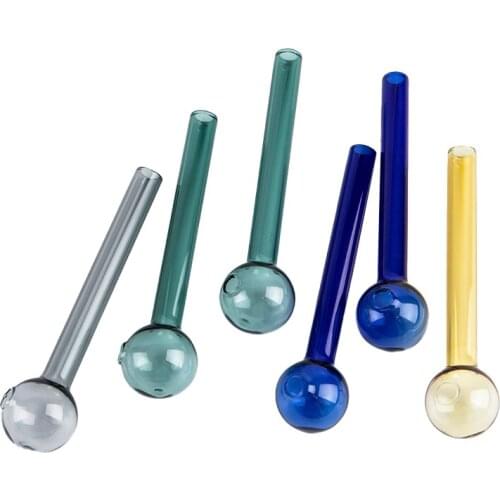 2pcs Portable Colorful Round Head High Temperature Resistance Borosilicate Glass Tube Pipe Drink Straw Pipes Random Color