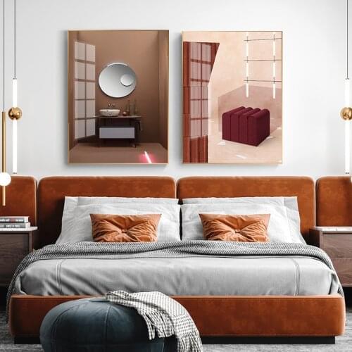 Simple modern Nordic Morandi abstract architectural space porch murals poster print picture canvas decorative painting