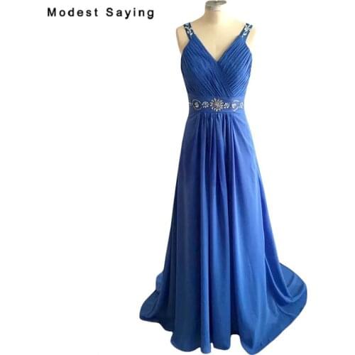 Real Photo Elegant Royal Blue Evening Dresses 2018 with Rhinestone Sheer Back A-Line Long Red Party Prom Gowns vestido de festa