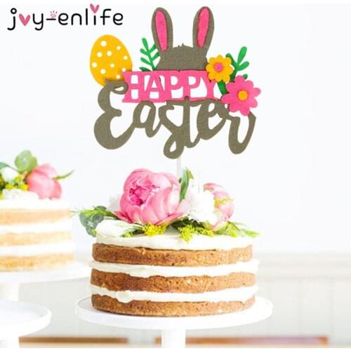 Happy Easter Cake Topper Rabbit Flower Cupcake Toppers Kids Easter Bunny theme Party Kids Happy Easter Party Cake Decoration