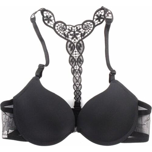 Sexy Push Up Bras for Women Front Closure Lace Racer Back Seamless Racerback Bra Smooth Size 32-36B