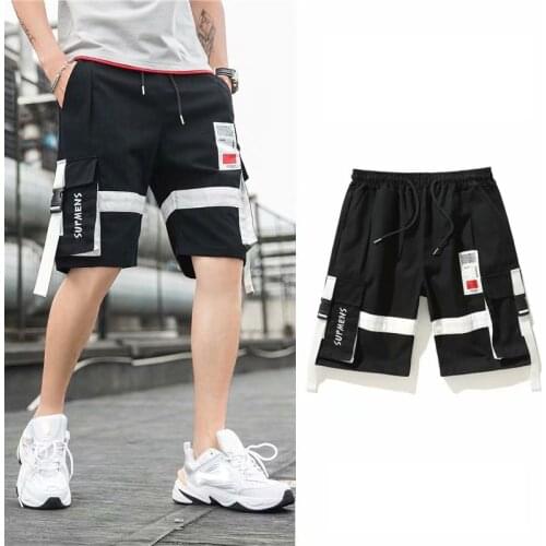 Korean Style Shorts Fashion Multi-pocket Sports Pants Hip-hop Shorts Mens Summer Mens Beach Pants Hawaiian Five-point Pants