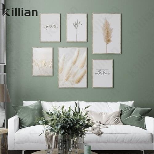 Nordic Minimalism Plant Picture Print Poster Wall Art Reed Text Canvas Painting Modern Wall Poster Bedroom Living Room Home Deco