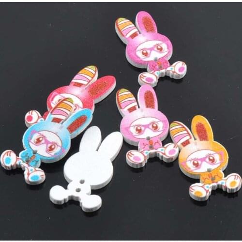 Mixed Rabbit Painted Wooden Buttons For Children Sewing Scrapbooking Crafts 50pcs 18x34mm MT0750