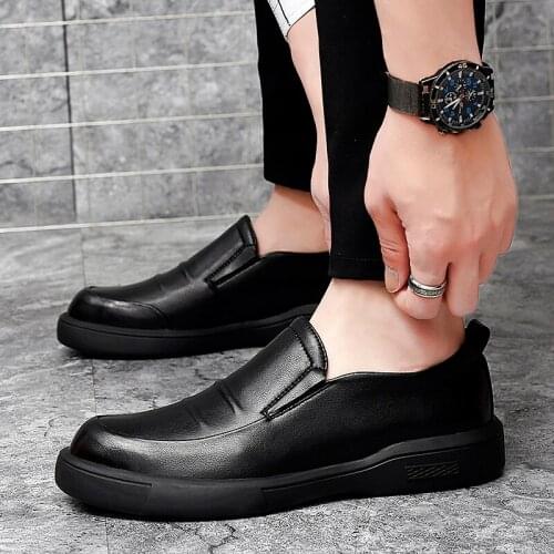 Mens Genuine Leather Shoes Head Leather Soft Anti-slip Rubber Loafers Shoes England Man Casual Real Leather Shoes 38-44